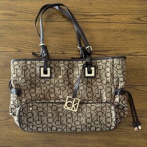 Calvin Klein Beige and Brown Monogram Tote